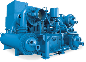 Elliott high-pressure centrifugal compressor system with dual impellers and integrated piping, designed for industrial air and gas applications.